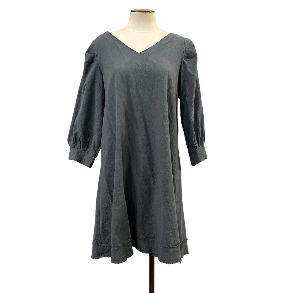 Umgee Blue 100% Cotton Midi Dress Size Medium Long Sleeves, V Neck Sundress EUC